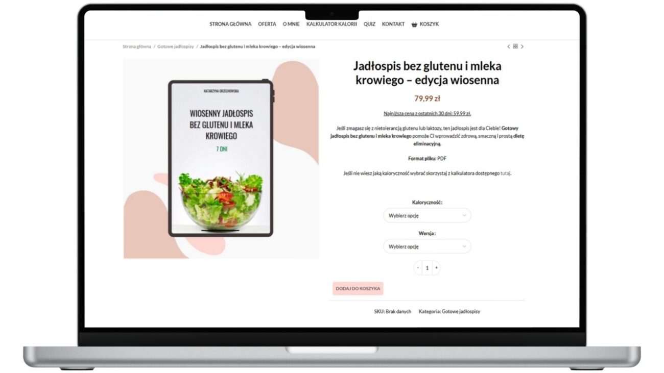 Widok produktu w sklepie internetowym z jadłospisem eliminacyjnym „Wiosenny jadłospis bez glutenu i mleka krowiego – edycja wiosenna”.